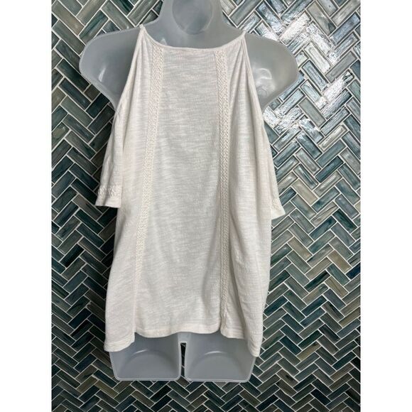 WOMENS ROXY OFF WHITE BOHO COLD SHOULDER FLOWY KNIT SHORT SLEEVE TOP BLOUSE SZ S - Picture 9 of 12